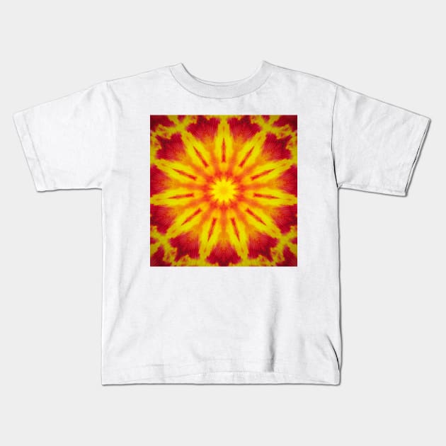 Flower Mandala Fire - Yellow, Orange and Red Kids T-Shirt by Neginmf